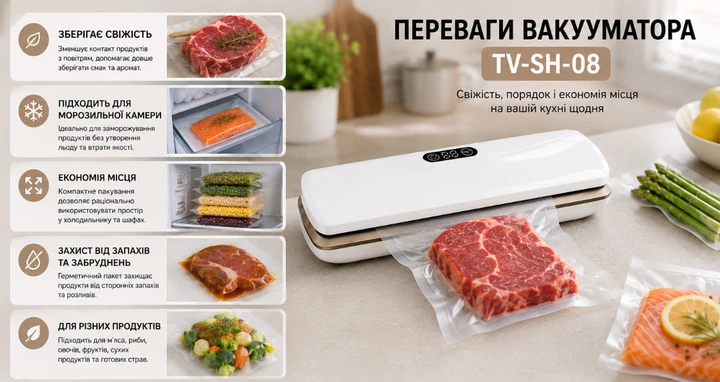 Вакууматор для продуктов TV-SH-08 настольный для сухих и влажных продуктов - изображение 4