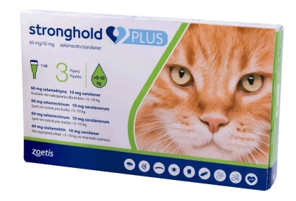 Краплі на холку для котів Zoetis Stronghold Plus 5-10 кг 1 мл 3 піпетки (ZOE00012) - Фото 1 Краплі на холку для котів Zoetis Stronghold Plus 5-10 кг 1 мл 3 піпетки (ZOE00012) - зображення 1