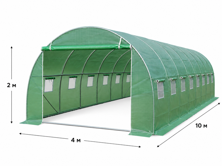 Теплиця Садова Посилена 40 М² 10 × 4 × 2 М 16 Вікон Армована Плівка Uv-4 Оцинкований Каркас 25 Мм Зелена (402874) - зображення 11