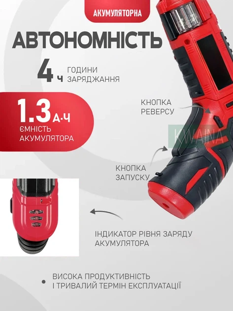 Аккумуляторная отвертка 3,6 В с барабаном на 6 бит(12 в комплекте), LED-подсветкой, магнитным держателем и комплектом насадок - зображення 3