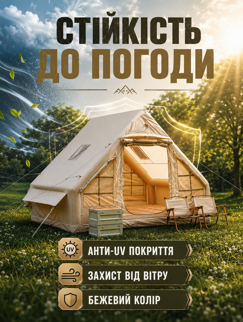 Надувная палатка туристическая семейная 300х200х200 см Oxford 300D ПВХ опоры 12 см до 5 человек с насосом - изображение 2