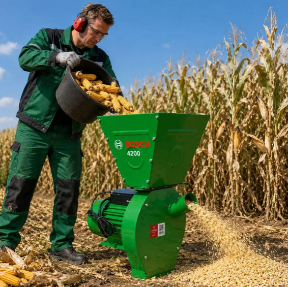 Зернодробилка Bosch BFS 4200 электрическая 230 кг/ч кормодробилка молотковая 4,2 кВт измельчитель зерна 220 В дробилка для кукурузы пшеницы сухих кормов 3500 об/мин корморезка с бункером 10 л четырьмя ситами 3 4 5 6 мм для фермы домашнего хозяйства - изображение 10