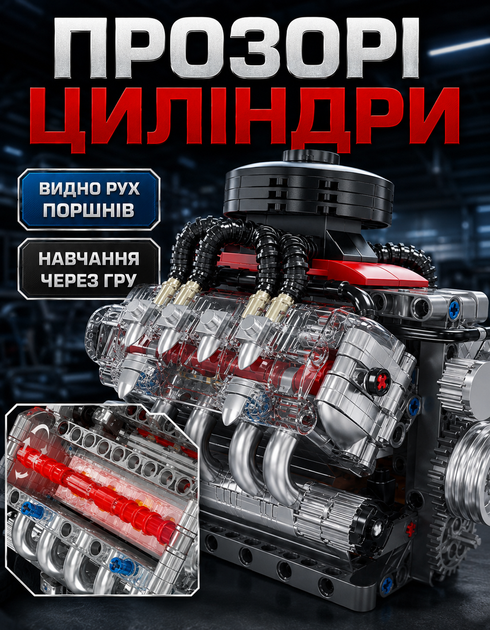 Конструктор двигун ADX-V8 дитячий для хлопчиків для дітей ігрові конструктори машинки іграшки для розвитку логіки моторики розвиваючий навчальний набір на подарунок - зображення 3