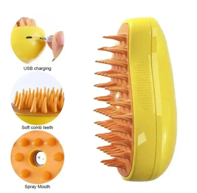 Паровая щетка Pet Brush для вычесывания собак и кошек Щетка для вычесывания подшерстка Желтый (KG-12013) - Фото 3 Паровая щетка Pet Brush для вычесывания собак и кошек Щетка для вычесывания подшерстка Желтый (KG-12013) - изображение 3