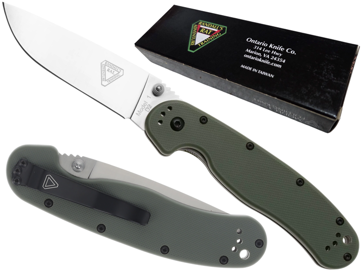 Ніж складаний Ontario Knife RAT I Linerlock, лезо Plain Satin D2, руківя OD Green GFN, Тайвань, ON8867OD - Фото 2 Ніж складаний Ontario Knife RAT I Linerlock, лезо Plain Satin D2, руківя OD Green GFN, Тайвань, ON8867OD - изображение 2