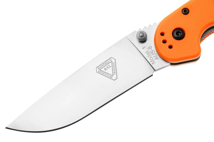 Ніж складаний Ontario Knife RAT I Linerlock, лезо Plain Satin AUS-8, руківя Orange GFN, Тайвань, ON8848OR - изображение 4