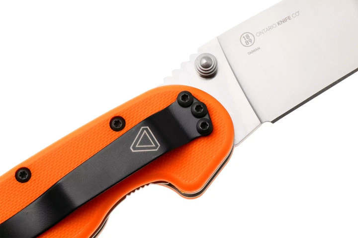 Ніж складаний Ontario Knife RAT I Linerlock, лезо Plain Satin AUS-8, руківя Orange GFN, Тайвань, ON8848OR - изображение 6