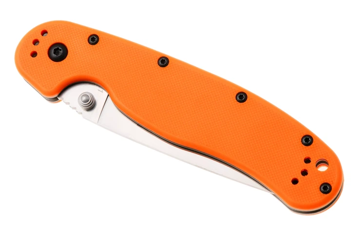 Ніж складаний Ontario Knife RAT I Linerlock, лезо Plain Satin AUS-8, руківя Orange GFN, Тайвань, ON8848OR - изображение 7