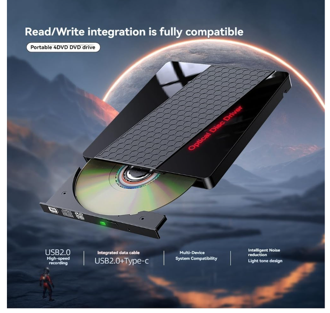 Внешний DVD CD привод 7 в 1 USB 3.0 Type-C, портативный оптический дисковод CD/DVD-RW, USB-хаб для ноутбука и ПК - изображение 6