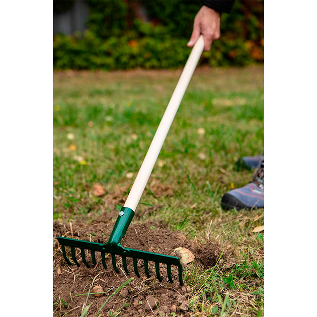 Грабли универсальные Verto 12 зубьев 140 см сталь Dark Green/Wood (15G056) - изображение 5