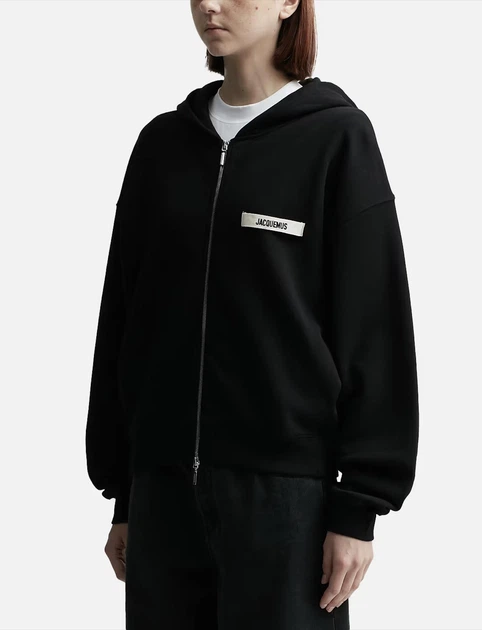 Женская кофта с вышивкой Jacquemus LE HOODIE ZIP GROS GRAIN Размер M Черный - изображение 2