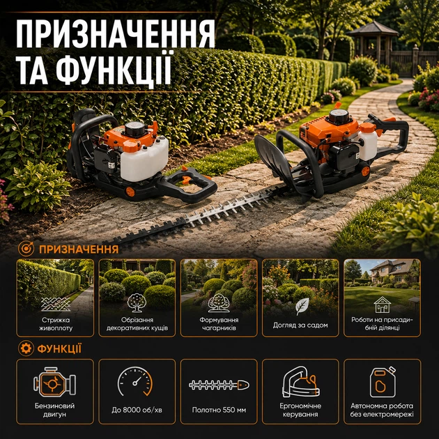 Бензиновий кущоріз Midori MJ-186 1250 Вт садові мотоножиці двотактні 8000 об хв тример для живоплоту 550 мм бензоножиці автономні для обрізки декоративних кущів чагарників формування огорожі з поворотною рукояткою антивібраційною системою ручним запуском - Фото 3 Бензиновий кущоріз Midori MJ-186 1250 Вт садові мотоножиці двотактні 8000 об хв тример для живоплоту 550 мм бензоножиці автономні для обрізки декоративних кущів чагарників формування огорожі з поворотною рукояткою антивібраційною системою ручним запуском - зображення 3