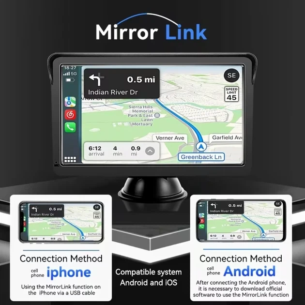 Бездротовий Carplay Android Auto з сенсорним екраном VENBES 7" - Фото 5 Бездротовий Carplay Android Auto з сенсорним екраном VENBES 7" - зображення 5