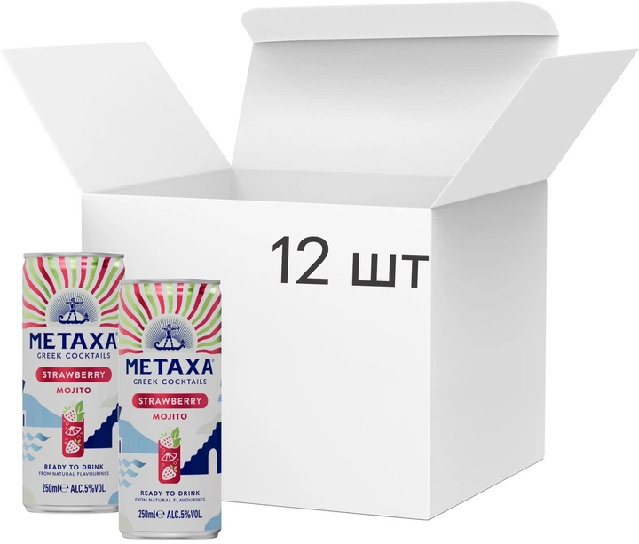 Упаковка слабоалкогольного напитка Metaxa Strawberry Mojito 5% 0.25 л х 12 шт (4520279521078) - Фото 1 Упаковка слабоалкогольного напитка Metaxa Strawberry Mojito 5% 0.25 л х 12 шт (4520279521078) - изображение 1
