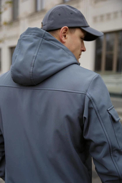 Куртка мужская SoftShell, серого цвета, водонепроницаемая куртка из материала софтшелл для осени L - Фото 4 Куртка мужская SoftShell, серого цвета, водонепроницаемая куртка из материала софтшелл для осени L - изображение 4