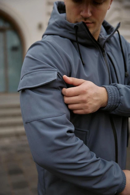 Куртка мужская SoftShell, серого цвета, водонепроницаемая куртка из материала софтшелл для осени L - Фото 5 Куртка мужская SoftShell, серого цвета, водонепроницаемая куртка из материала софтшелл для осени L - изображение 5