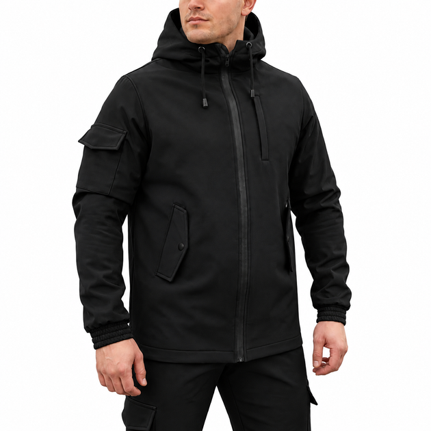 Куртка мужская SoftShell, черного цвета, водонепроницаемая куртка из материала софтшелл для осени M - Фото 1 Куртка мужская SoftShell, черного цвета, водонепроницаемая куртка из материала софтшелл для осени M - изображение 1