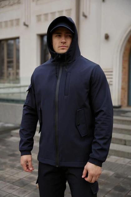Куртка мужская SoftShell, синего цвета, водонепроницаемая куртка из материала софтшелл для осени S - изображение 4