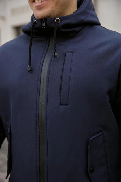 Куртка мужская SoftShell, синего цвета, водонепроницаемая куртка из материала софтшелл для осени S - изображение 7