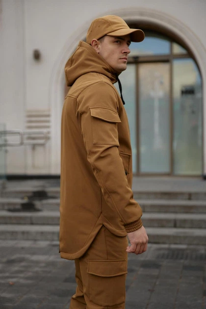 Куртка мужская SoftShell, в цвете койот, водонепроницаемая куртка из материала софтшелл для осени L - Фото 5 Куртка мужская SoftShell, в цвете койот, водонепроницаемая куртка из материала софтшелл для осени L - изображение 5