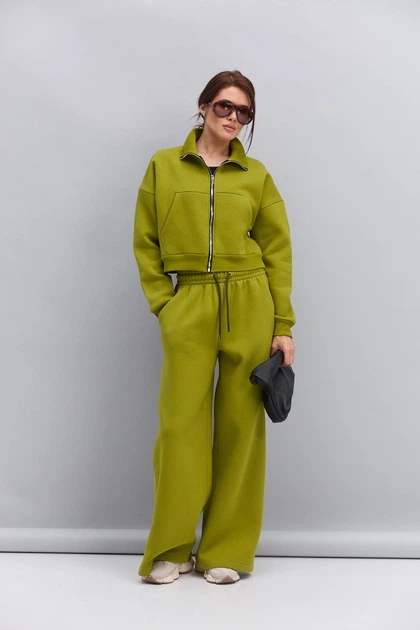 Женский спортивный костюм из теплого трикотажа оливковый Arjen 22285, размер L/XL - Фото 4 Женский спортивный костюм из теплого трикотажа оливковый Arjen 22285, размер L/XL - изображение 4