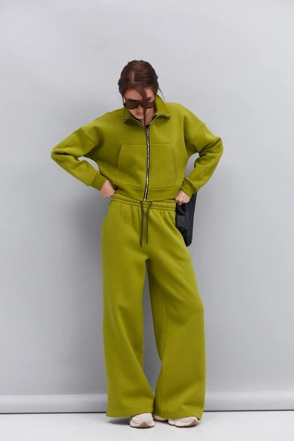 Женский спортивный костюм из теплого трикотажа оливковый Arjen 22285, размер L/XL - Фото 6 Женский спортивный костюм из теплого трикотажа оливковый Arjen 22285, размер L/XL - изображение 6