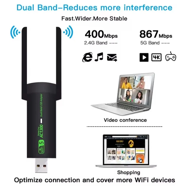 Двохдіапазонний wifi адаптер 1300 Мбіт/с Wifi-5 USB 3.0 2.4GHz+5GHz 802.1 - Фото 2 Двохдіапазонний wifi адаптер 1300 Мбіт/с Wifi-5 USB 3.0 2.4GHz+5GHz 802.1 - изображение 2