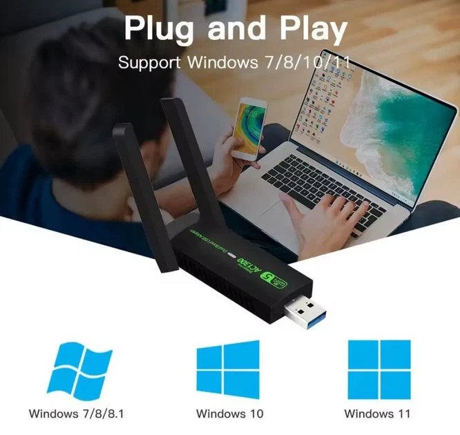 Двохдіапазонний wifi адаптер 1300 Мбіт/с Wifi-5 USB 3.0 2.4GHz+5GHz 802.1 - Фото 6 Двохдіапазонний wifi адаптер 1300 Мбіт/с Wifi-5 USB 3.0 2.4GHz+5GHz 802.1 - изображение 6