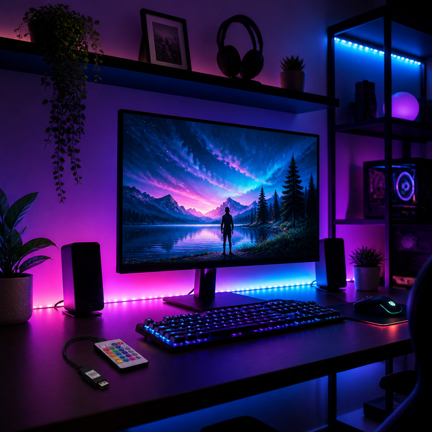 Світлодіодна LED стрічка Smart RGB SMD5050 10 м з Bluetooth-керуванням, пультом, живленням від USB та Power Bank - зображення 7