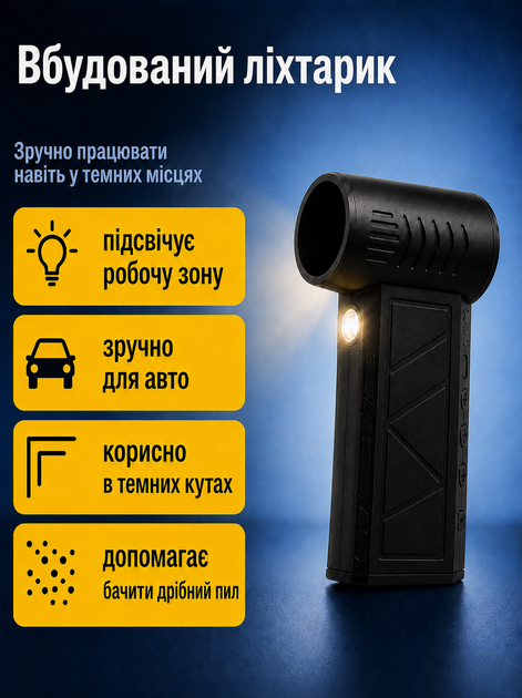 Турбовентилятор воздуходувка аккумуляторная воздуходувка для чистки ПК авто аккумуляторная воздуходув воздуходув мини выдуватель воздуха беспроводной вентилятор турбо с фонариком черный 2в1OnePro 74173 - Фото 4 Турбовентилятор воздуходувка аккумуляторная воздуходувка для чистки ПК авто аккумуляторная воздуходув воздуходув мини выдуватель воздуха беспроводной вентилятор турбо с фонариком черный 2в1OnePro 74173 - изображение 4