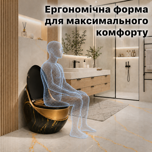 Унитаз премиальный керамический уникальные унитазы дизайнерские черный с золотом под мрамор стильный унитаз авторский Asans 8628 - изображение 5
