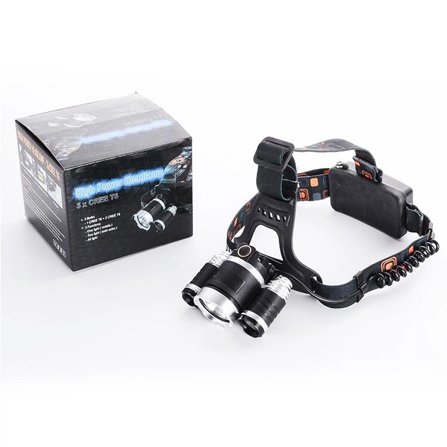 Тройной налобный фонарь на аккумуляторе LED Headlight, велофара - изображение 2