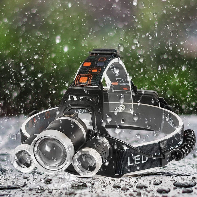 Тройной налобный фонарь на аккумуляторе LED Headlight, велофара - изображение 9