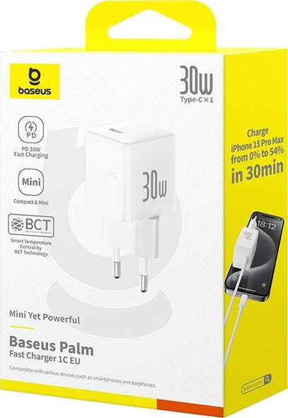 Сетевое зарядное устройство Baseus Palm Fast Charger 1C 30W EU Moon White - изображение 6