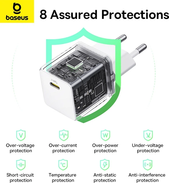 Сетевое зарядное устройство Baseus Palm Fast Charger 1C 30W EU Moon White - изображение 12