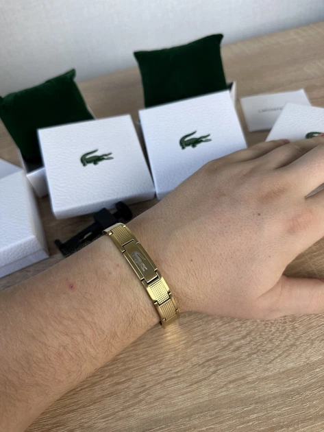 Мужской браслет Lacoste из нержавеющей стали 21 см регулируемый браслет Лакоста ATD015 золотистого цвета - изображение 2