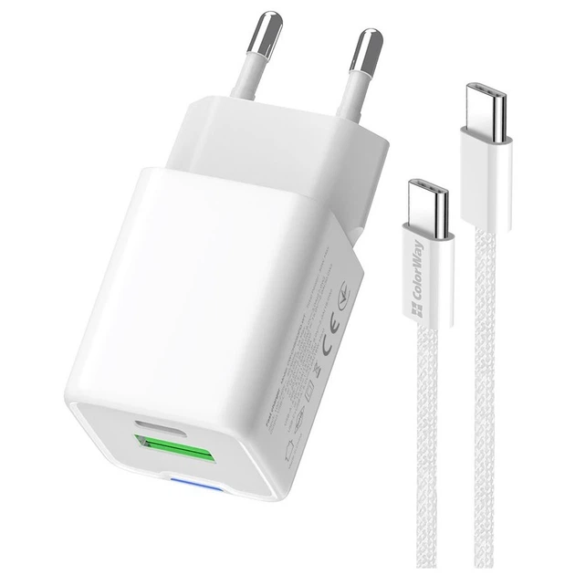 Зарядное устройство ColorWay C101A GaN Mini 20W PD PPS USB-C + USB-A QC4.0 + cable USB-C to USB-C black (CW-CHS062PDC-WT) - изображение 4