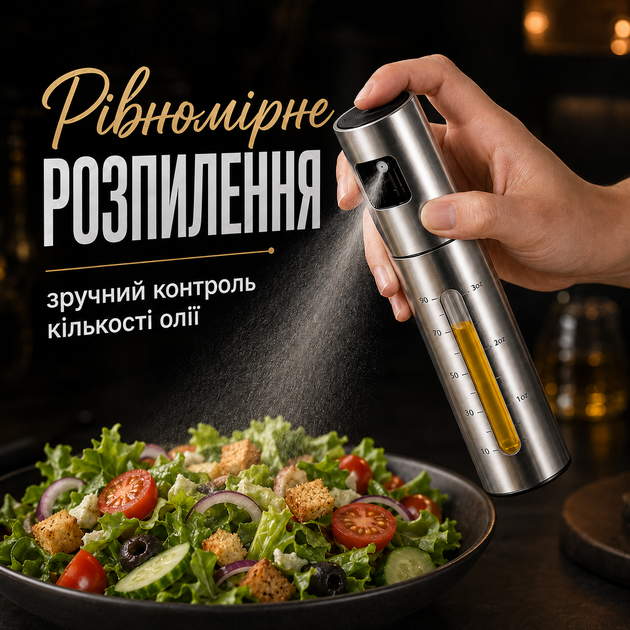 Розпилювач для олії та оцту з мірними позначками спрей-дозатор з нержавіючої сталі ємність для олії оцту соусів сріблястий 100 мл Kayfovo MS-5 - Фото 2 Розпилювач для олії та оцту з мірними позначками спрей-дозатор з нержавіючої сталі ємність для олії оцту соусів сріблястий 100 мл Kayfovo MS-5 - зображення 2