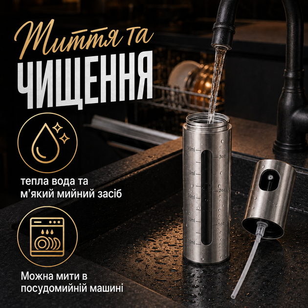 Розпилювач для олії та оцту з мірними позначками спрей-дозатор з нержавіючої сталі ємність для олії оцту соусів сріблястий 100 мл Kayfovo MS-5 - Фото 8 Розпилювач для олії та оцту з мірними позначками спрей-дозатор з нержавіючої сталі ємність для олії оцту соусів сріблястий 100 мл Kayfovo MS-5 - зображення 8