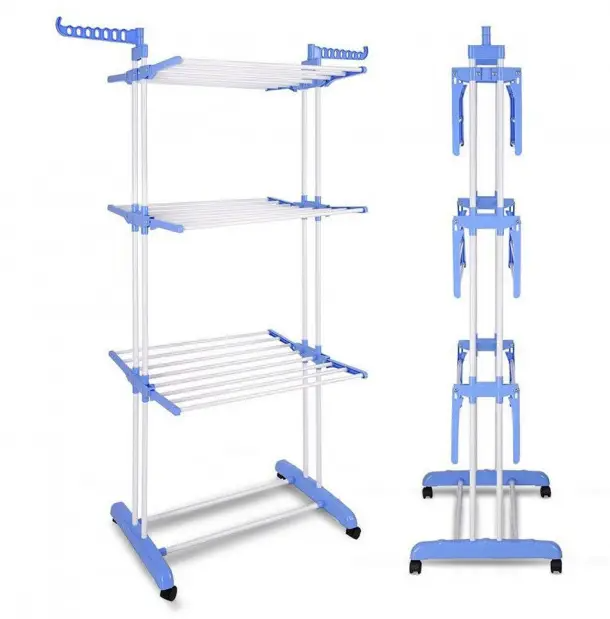 Складна сушарка для білизни Garment Rack With Wheels, підлогова багаторівнева сушарка для одягу на колесах - зображення 4