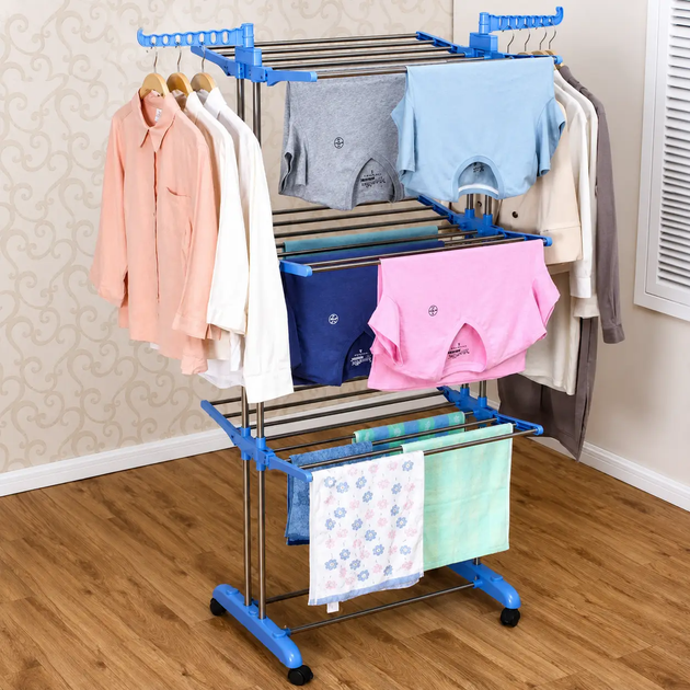 Складна сушарка для білизни Garment Rack With Wheels, підлогова багаторівнева сушарка для одягу на колесах - зображення 9