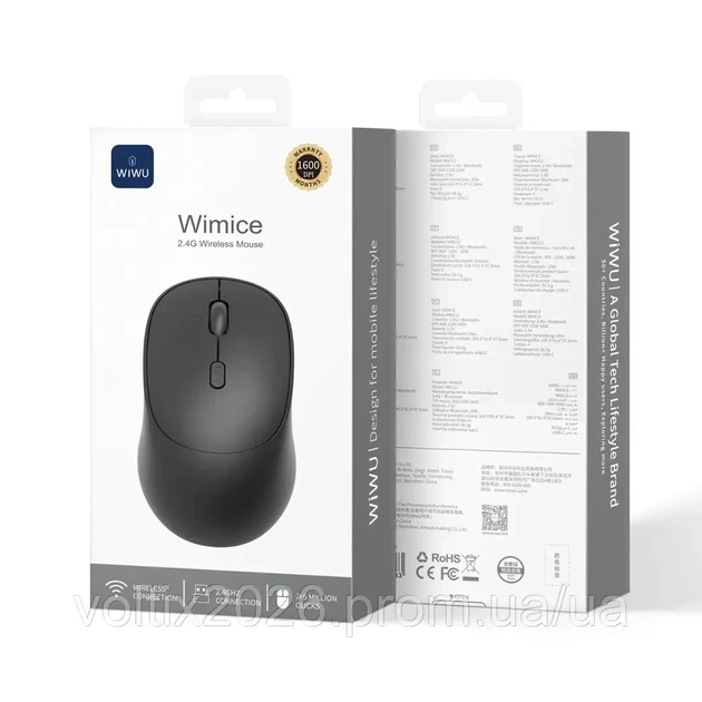 Беспроводная мышь WIWU WM112 Dual Mode Bluetooth / 2.4GHz Белая (Аккумуляторная) Чорний - Фото 7 Беспроводная мышь WIWU WM112 Dual Mode Bluetooth / 2.4GHz Белая (Аккумуляторная) Чорний - изображение 7