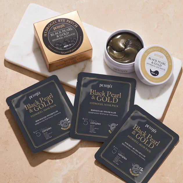 Гідрогелева маска з золотом і чорними перлами Petitfee Black Pearl & Gold Hydrogel Mask Pack 5 шт - зображення 8