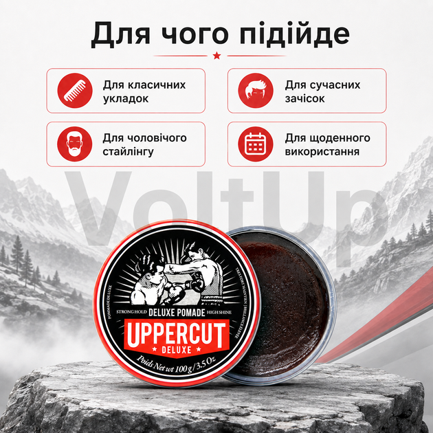 Помада для укладки волосся Uppercut Deluxe Pomade STD 100 г сильна фіксація блиск - зображення 4