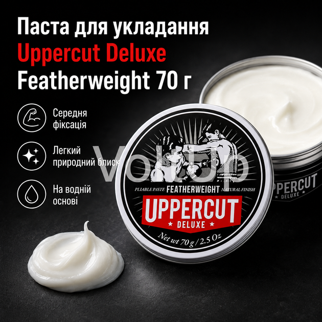 Паста Uppercut Deluxe Featherweight 70 г для барберской укладки с сильной фиксацией - Фото 1 Паста Uppercut Deluxe Featherweight 70 г для барберской укладки с сильной фиксацией - изображение 1