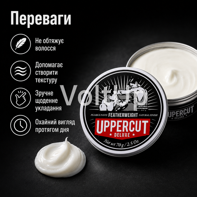 Паста Uppercut Deluxe Featherweight 70 г для барберской укладки с сильной фиксацией - Фото 3 Паста Uppercut Deluxe Featherweight 70 г для барберской укладки с сильной фиксацией - изображение 3