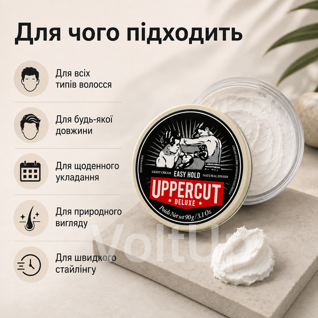Крем для укладки волосся Uppercut Deluxe Easy Hold 90 г легка фіксація матовий фініш - зображення 3