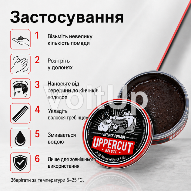 Помада Uppercut Deluxe Pomade STD 100 г для гладкої чоловічої укладки з блиском - зображення 5