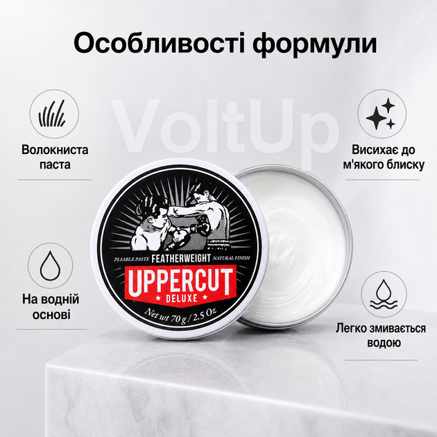 Паста для укладки волос Uppercut Deluxe Featherweight 70 г сильная фиксация низкий блеск - изображение 2