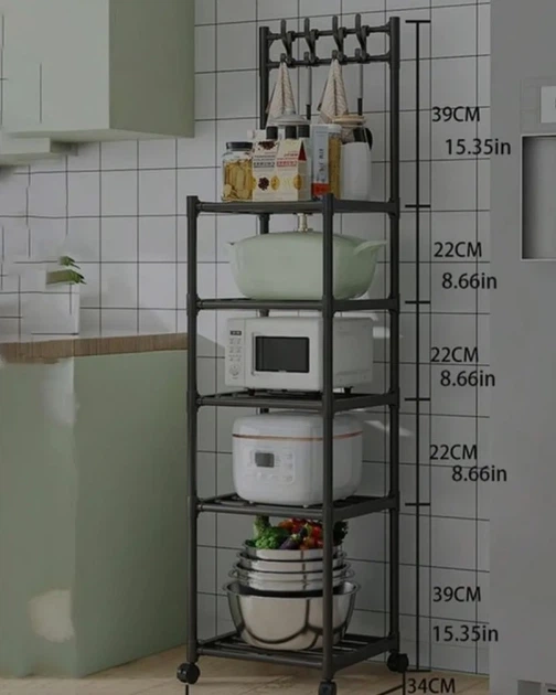 Кухонний стелаж на колесах на 4 полиці 130х42х34 см - Фото 4 Кухонний стелаж на колесах на 4 полиці 130х42х34 см - зображення 4